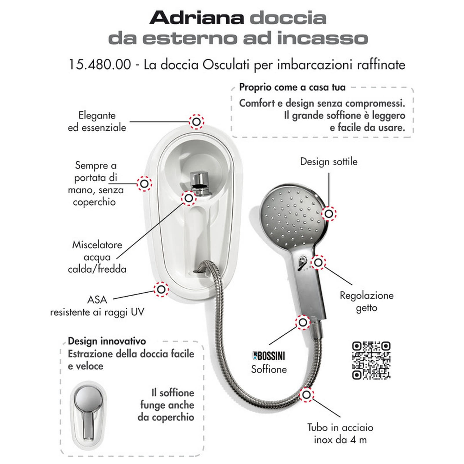 BOX DOCCIA AD INCASSO ADRIANA – Elegante Duschkabine Für Boote Mit Verstellbarer Brause
