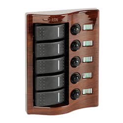 Pannello 5 interruttori mogano