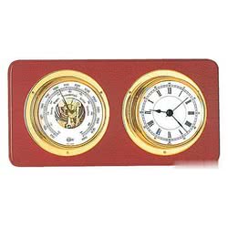 Elegante tavoletta in mogano con barometro e orologio al quarzo