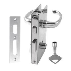 Serratura con blocco girevole da un lato e chiave sblocco dall’altro