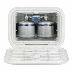 Mini gavone in plastica per alloggiare due bombole CV 500 ventilato con apertura frontale