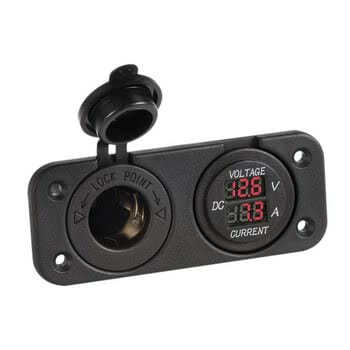 Digital voltmeter and ammeter, power outlet 12 V