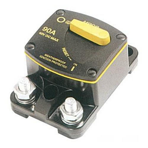 Watertight circuit breaker for windlasses and bow thrusters, fitted with 5/16" electrical terminals