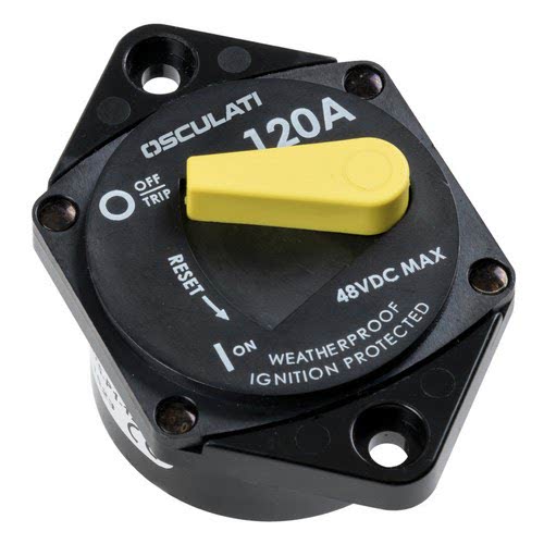 OSCULATI watertight circuit breaker for winch and bow thruster, fitted with 5/16" electric terminals