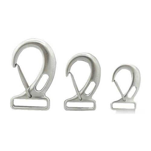 Snap-hooks with rectangular eye for webbing, made of stainless steel