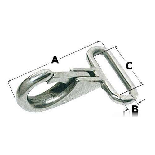 Snap-hooks with flat eye to fit belts, made of stainless steel