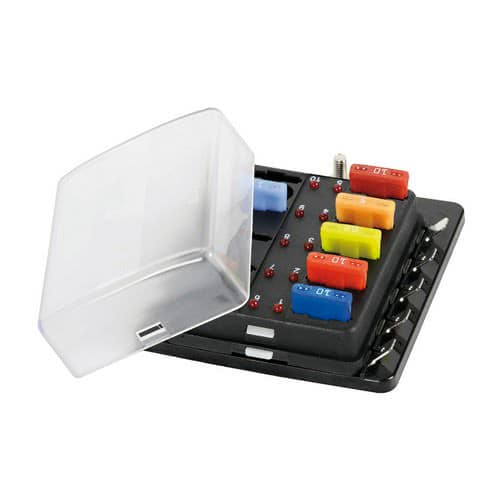Fuse holder box with warning lights