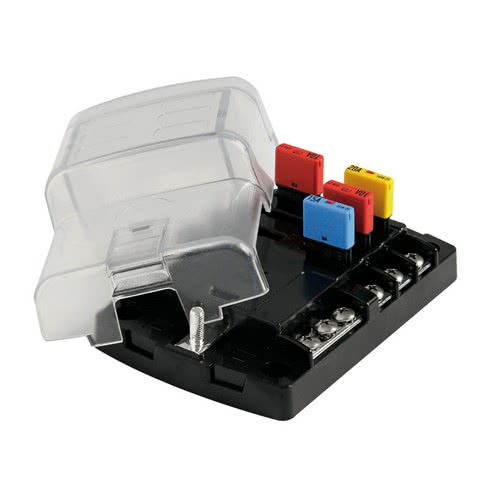 Fuse holder box with transparent snap cover, made of polycarbonate