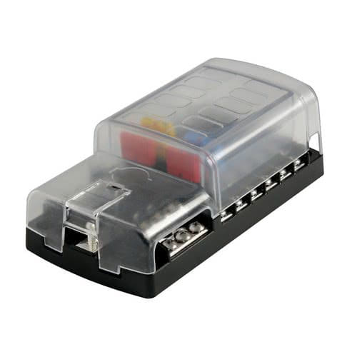 Fuse holder box with transparent snap cover, made of polycarbonate