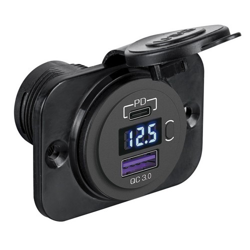 Voltometro/Amperometro digitale e prese corrente con montaggio ad incasso