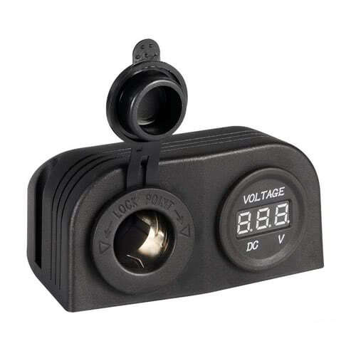 Digital voltmeter and power outlet for flat mounting