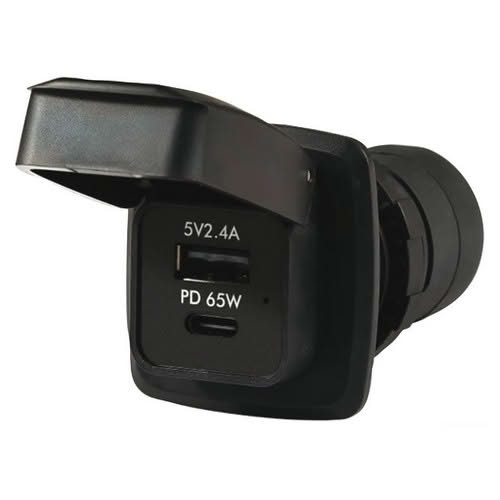 Waterproof USB-A + USB-C PD65W outlets independently
