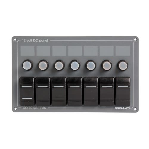 Electric control panel made of aluminium and fitted with grey polycarbonate front panel