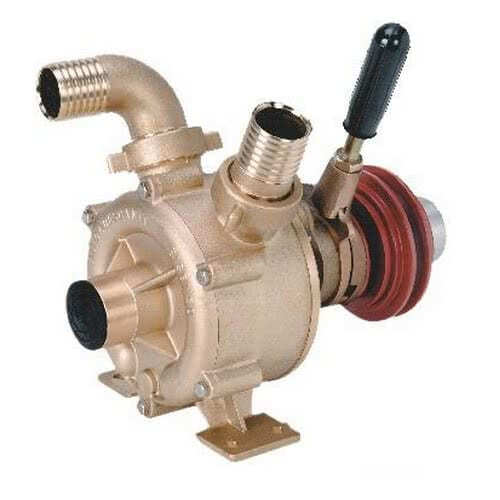 Bronze self-priming impeller pump with mechanically-activated clutch