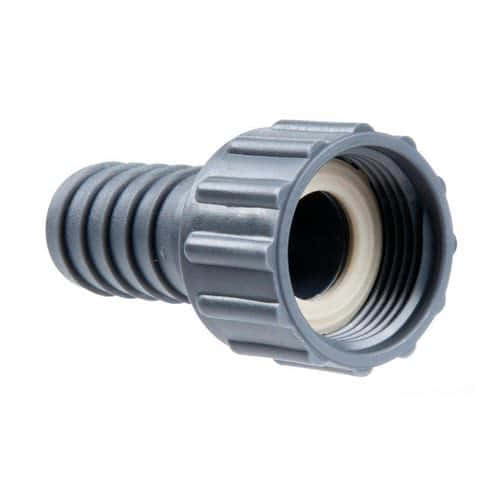 Polypropylene hose connector with swivel nut and gasket