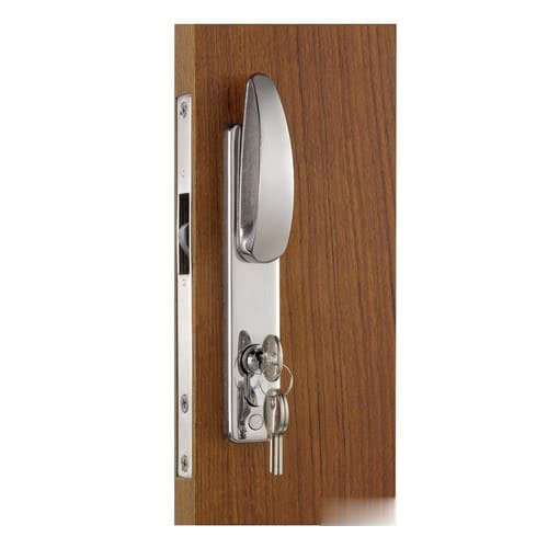 Lock for sliding doors with external handles, Yale external key and internal strike plate