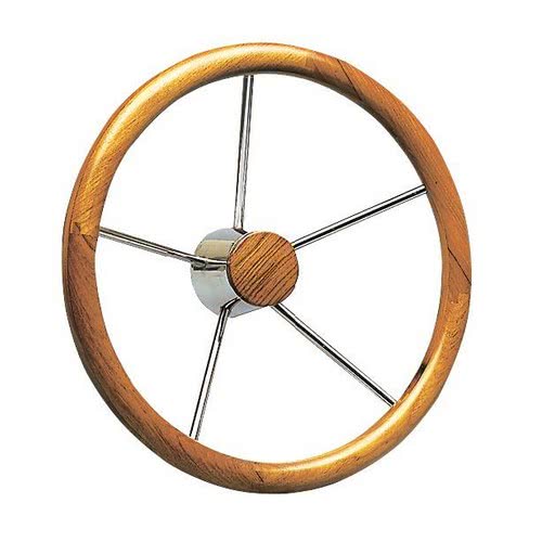 Steering wheel with external teak wheel rim, thick diameter
