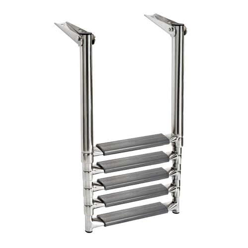 Telescopic ladder for platforms, with oval tubes and larger step