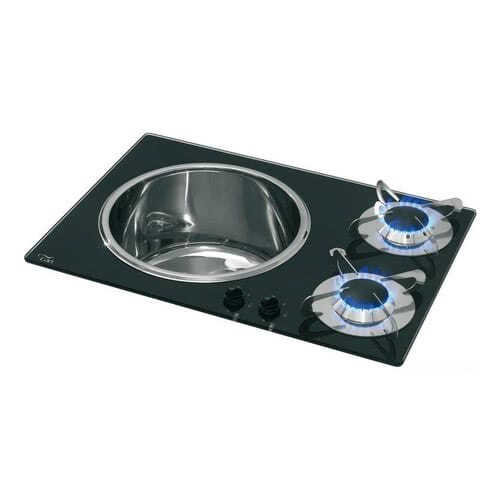 Crystal glass worktop with hobs + Stainless Steel sink