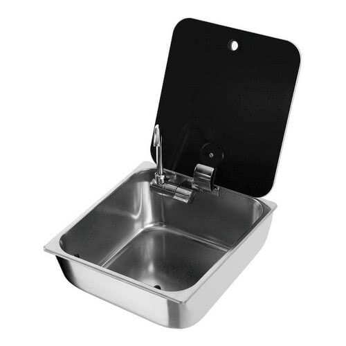 Sink with tinted glass lid