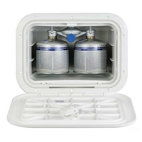 Mini gavone in plastica per alloggiare due bombole CV 500 ventilato con apertura frontale