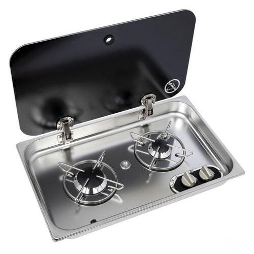 Stainless steel hob unit  with tinted glass cover
