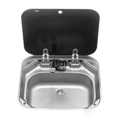 SMEV stainless steel sink with smoke tempered glass lid