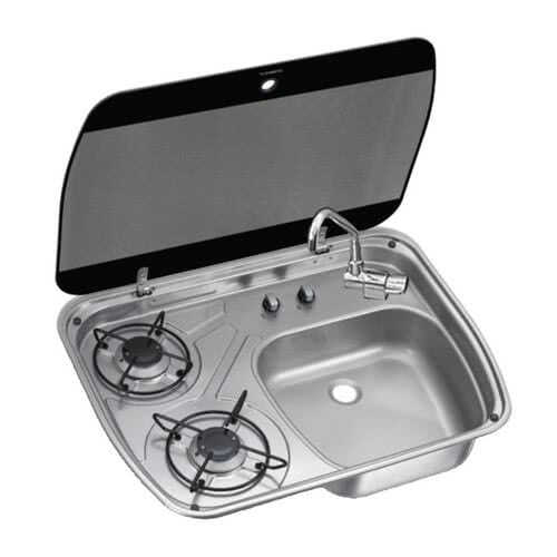 SMEV/DOMETIC stainless steel hob with smoke tempered glass lid