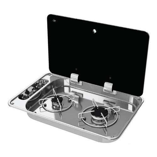 Stainless steel hob unit  with tinted glass cover