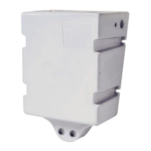 White polypropylene tank, suitable for fresh water, holds 60 litres; designed for wall mounting