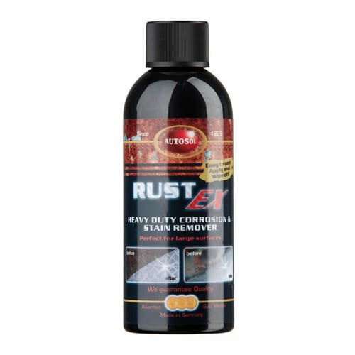 Rust Ex AUTOSOL removes rust from stainless steel and corrosion from polished/chromed brass